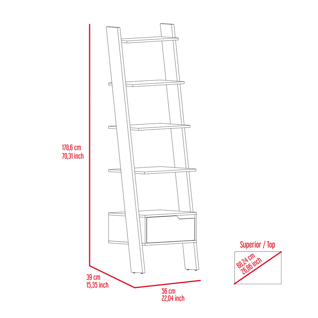 Hamburg Ladder Bookcase, Five Open Shelves, One Drawer - Grand Goldman