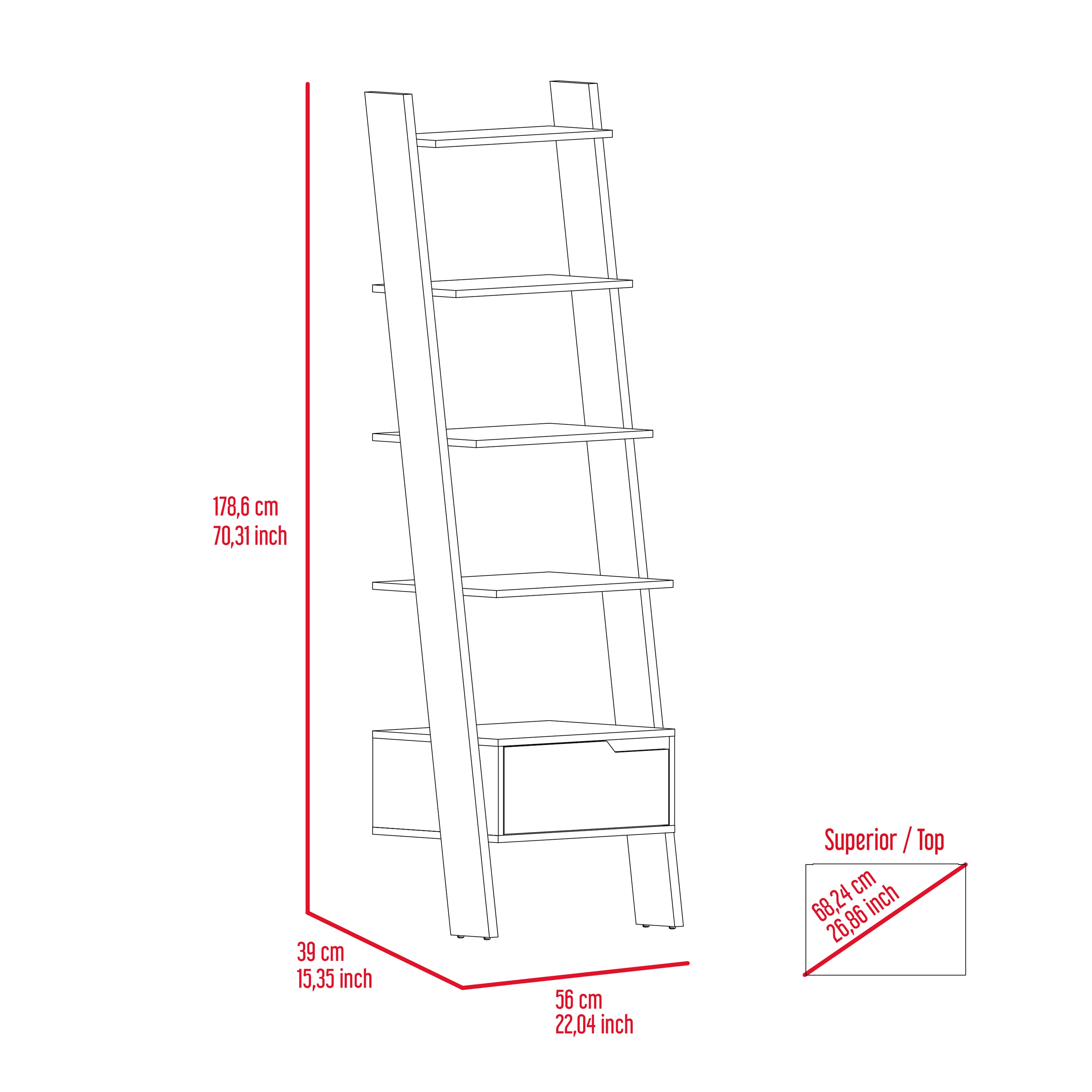 Hamburg Ladder Bookcase, Five Open Shelves, One Drawer - Grand Goldman