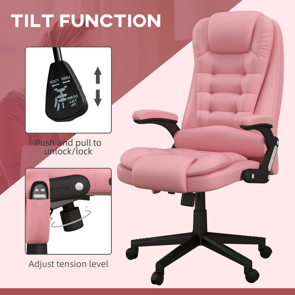 HOMCOM High Back Vibration Massage Office Chair with 6 Vibration Points, Heated Reclining PU Leather Computer Chair with Armr
