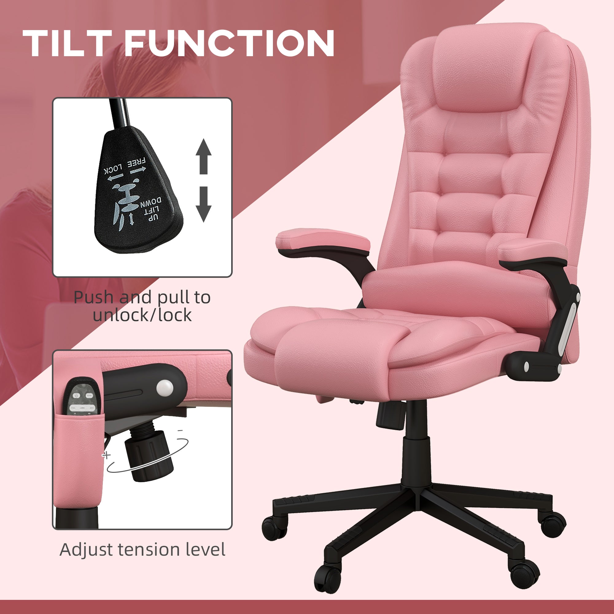 HOMCOM High Back Vibration Massage Office Chair with 6 Vibration Points, Heated Reclining PU Leather Computer Chair with Armr