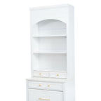 [Assembly Video Provided] TOPMAX Modern 83.7inch High Kitchen Pantry, Freestanding Tall Kitchen Hutch with Faux Marble Top, Display Cupboard Cabinet with 5 Storage Drawers and Adjustable Shelf, White - Grand Goldman Shop