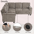 L-Shaped Sofa with Pull Out Sofa Bed, Sleeper Sofa Couch Bed with Storage Seat, 5 Seat Sectional Sofa Bed with USB, Sectional Sofa Couch for Living Room, Apartment, Light Brown - Grand Goldman Shop