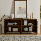 65.2' Mid Century Modern Sideboard Buffet Cabinet with Storage, Symmetrical Geometric Accent Coffee Bar Wine Bar Storage Cabinet, Large Console Table for Living Room/Entryway/Kitchen, Walnut - Grand Goldman Shop