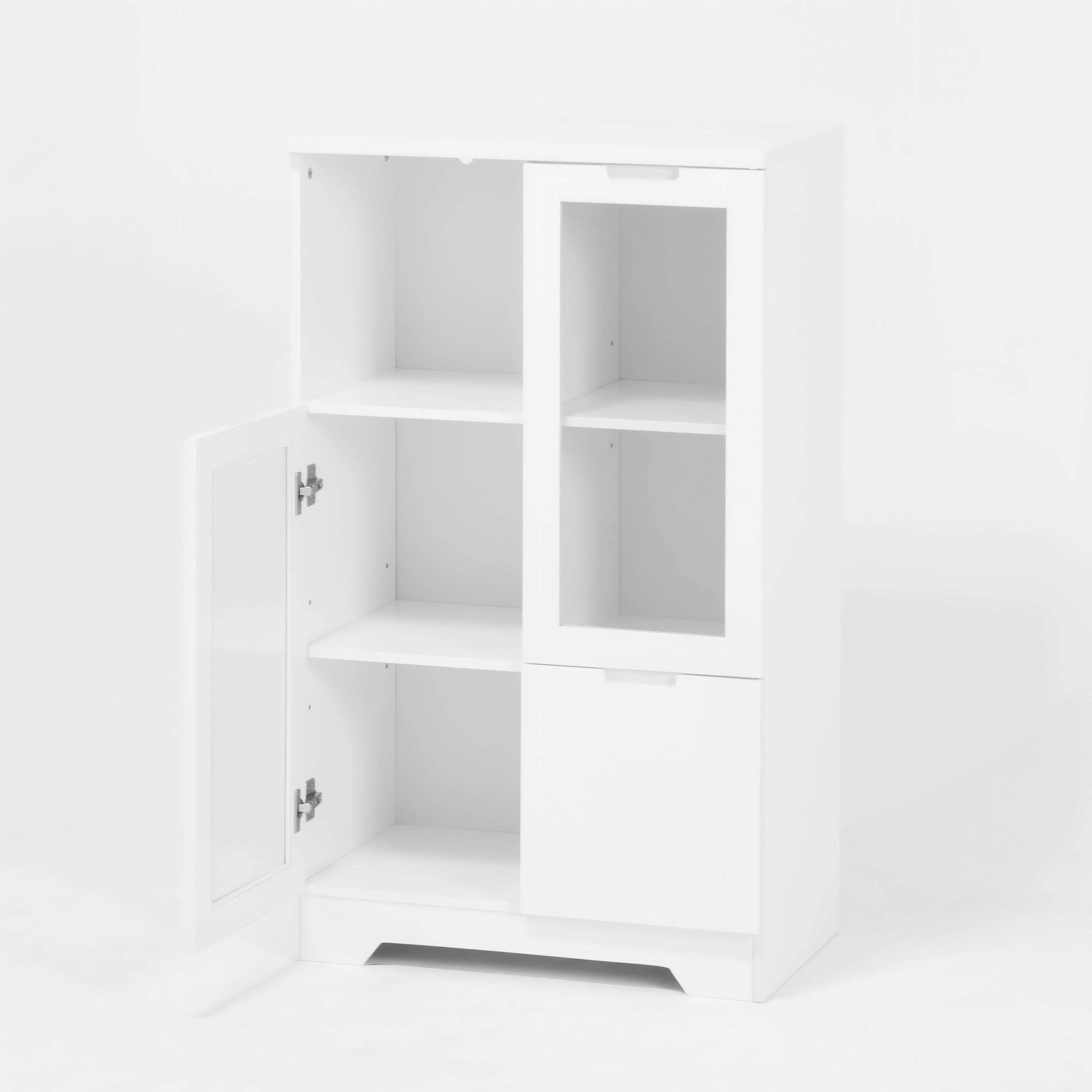 Modern MDF Painted Cabinet with Glass Doors and Drawer, White, for Bedroom and Living Room - Grand Goldman Shop