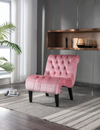 COOLMORE Modern Velvet Armless Accent Living Room Chair / Leisure Chair,Upholstered Fabric Button Comfortable Chair with Wooden Legs for Bedroom, Living Room, Office (Pink Velvet) - Grand Goldman Shop