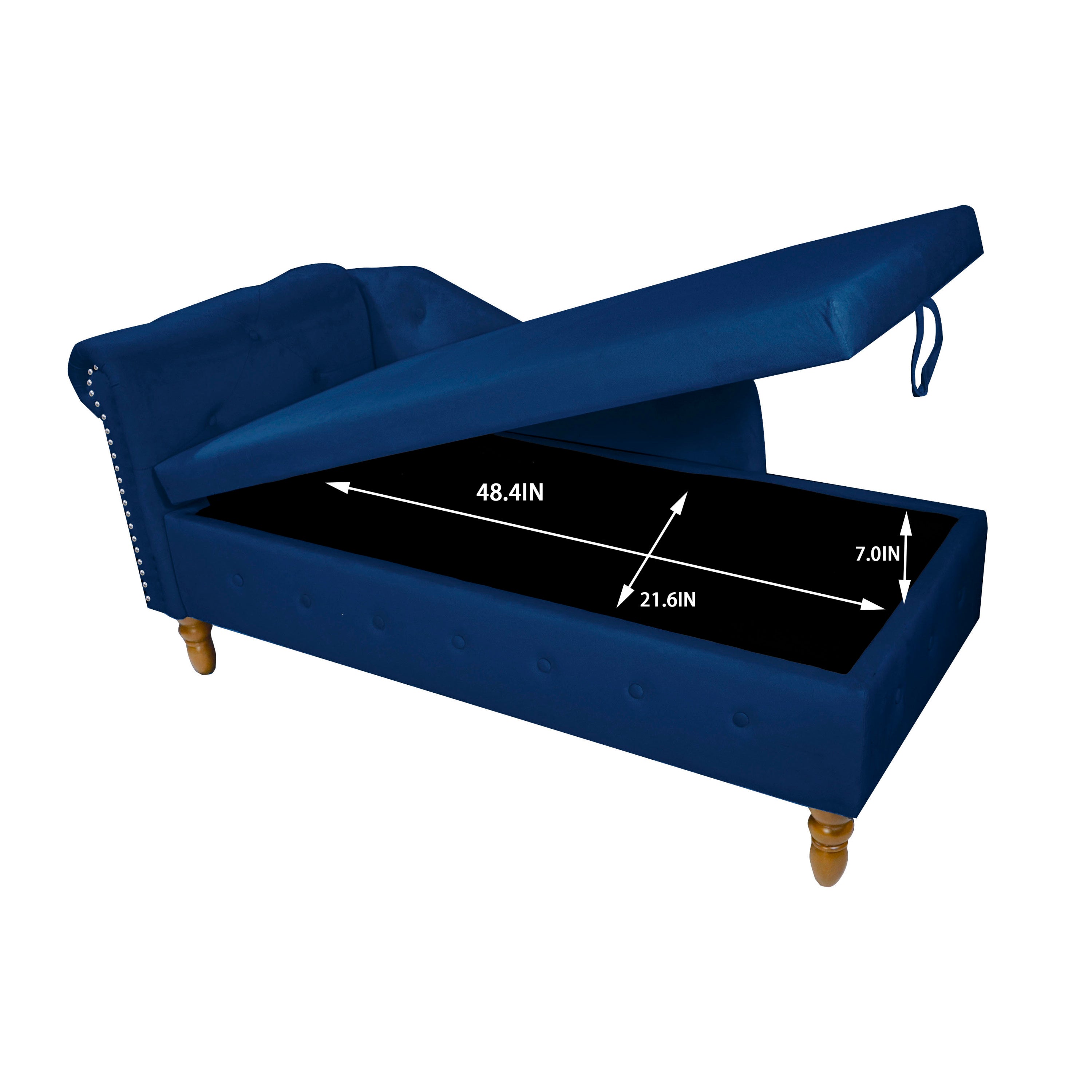 Navy Blue Chaise Lounge Indoor, Velvet Lounge Chair for Bedroom with Storage & Pillow, Modern Upholstered Rolled Arm Chase Lounge for Sleeping with Nailhead Trim for Living Room Bedroom Office - Grand Goldman Shop