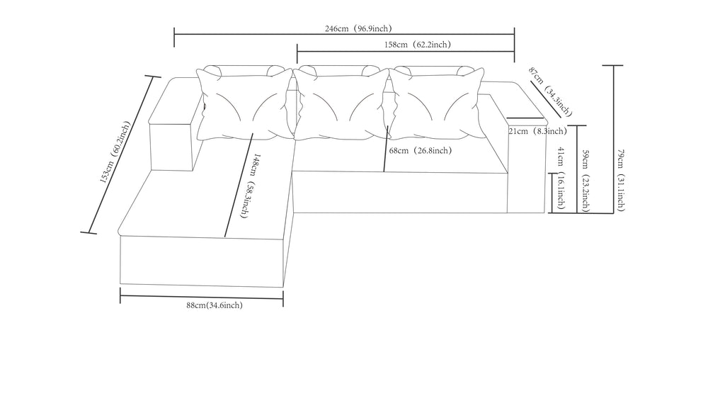 96.9' Cloud Sectional Couch with U-Shaped Chaise,Modern Modular Sofa with Deep Seat, Upholstered Couches for Living Room Bedroom,No Assembly Required,(Plush Corduroy Fabric),Grey-Blue-Left - Grand Goldman Shop