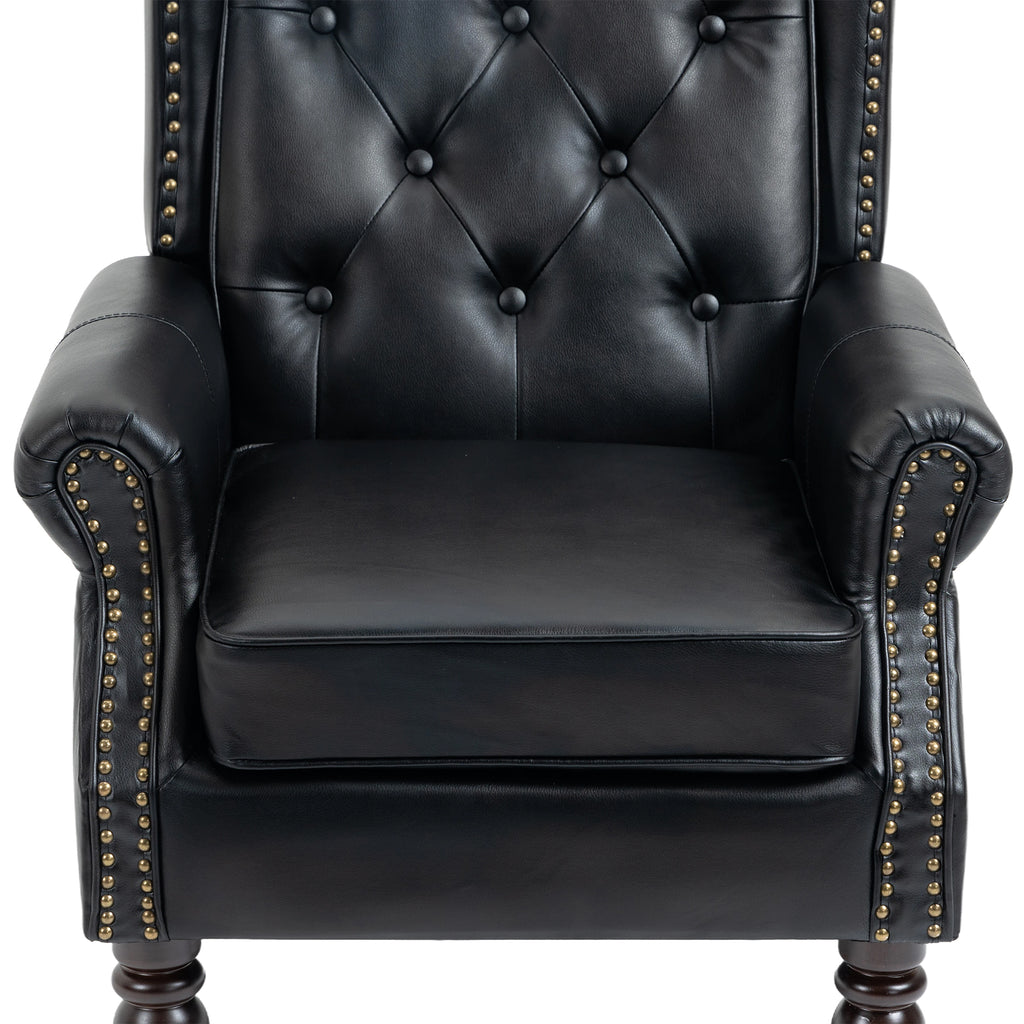 Modern Accent Armchair with Sturdy Wood Legs in Black PU Leather for Living Room or Bedroom - Grand Goldman Shop