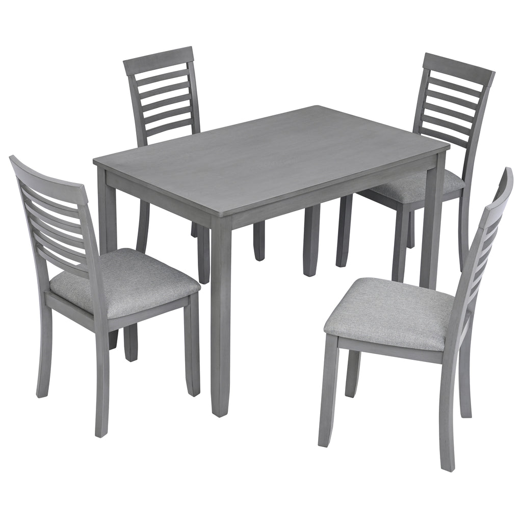 5PCs Modern Dining Set, Rectangular Wooden Dining Table with 4 Upholstered Chairs for Kitchen, Dining Room, Gray - Grand Goldman Shop