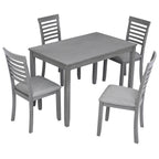 5PCs Modern Dining Set, Rectangular Wooden Dining Table with 4 Upholstered Chairs for Kitchen, Dining Room, Gray - Grand Goldman Shop