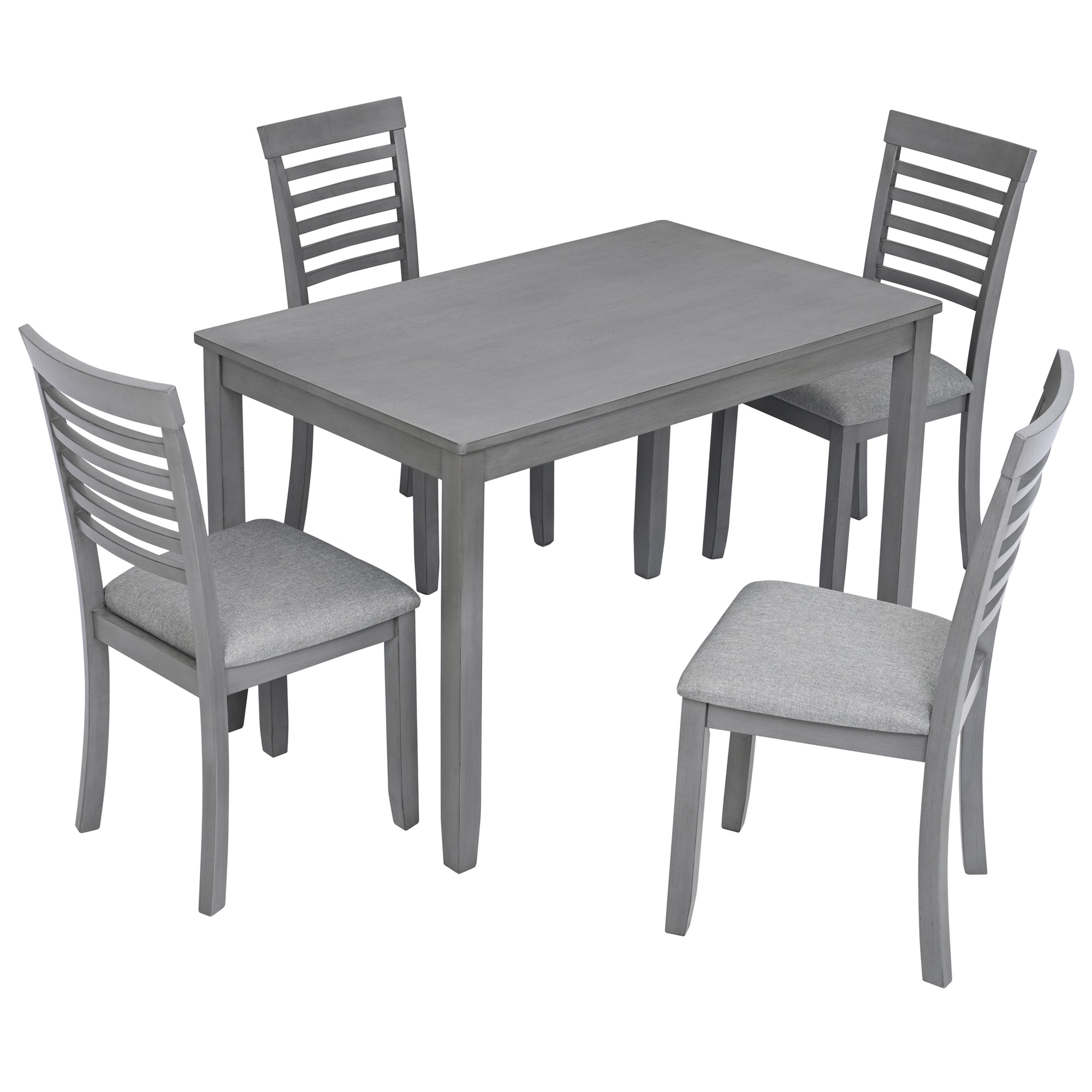 5PCs Modern Dining Set, Rectangular Wooden Dining Table with 4 Upholstered Chairs for Kitchen, Dining Room, Gray - Grand Goldman Shop