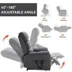 Grey Cat-proof Leather Dual Motor Infinite Position Up to 350 LBS Power Lift Recliner Chair with Power-Remote, Heat Massage and Heavy Duty Motion Mechanism - Grand Goldman Shop