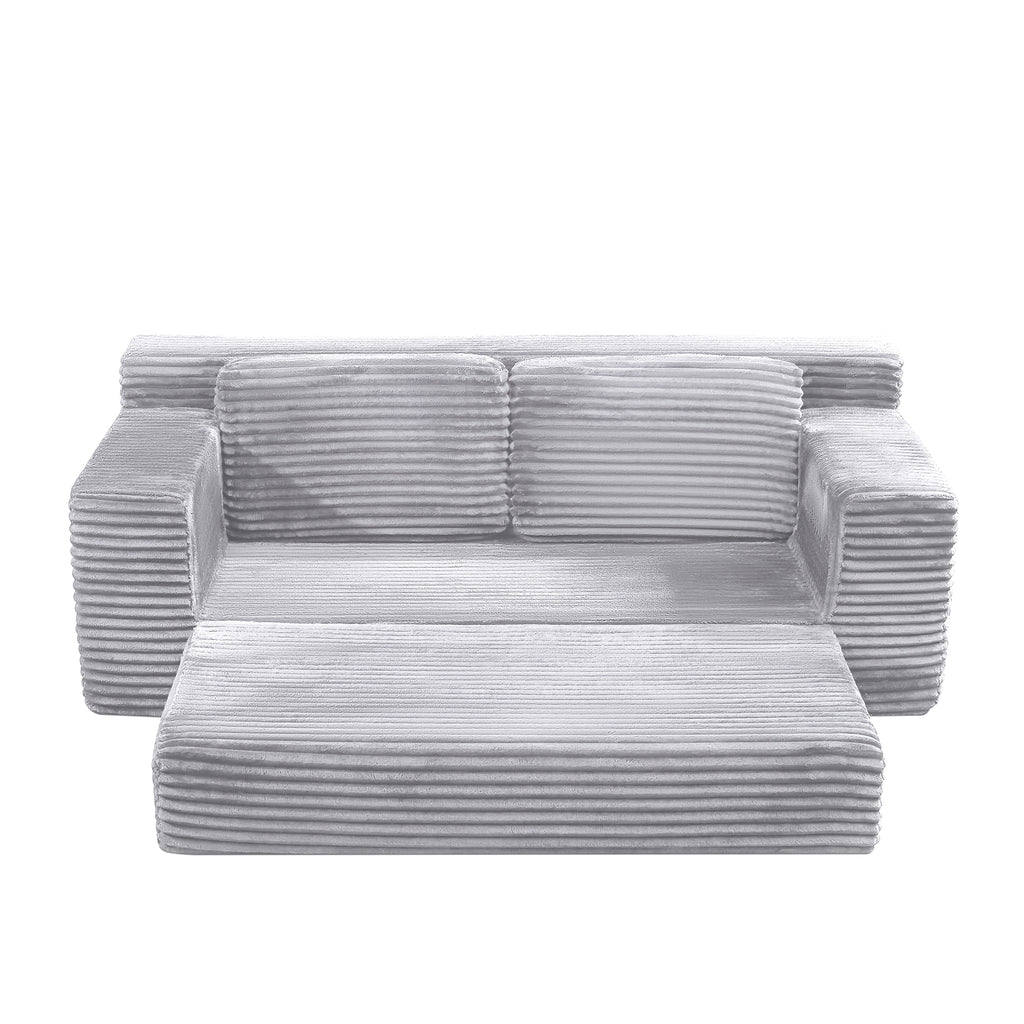 Corduroy Cloud Double Sofa, 2-in-1 Convertible Sofa Bed, Comfortable Boneless Double Sofa, Suitable for Living Room, Apartment, Small Space Grey - Grand Goldman Shop