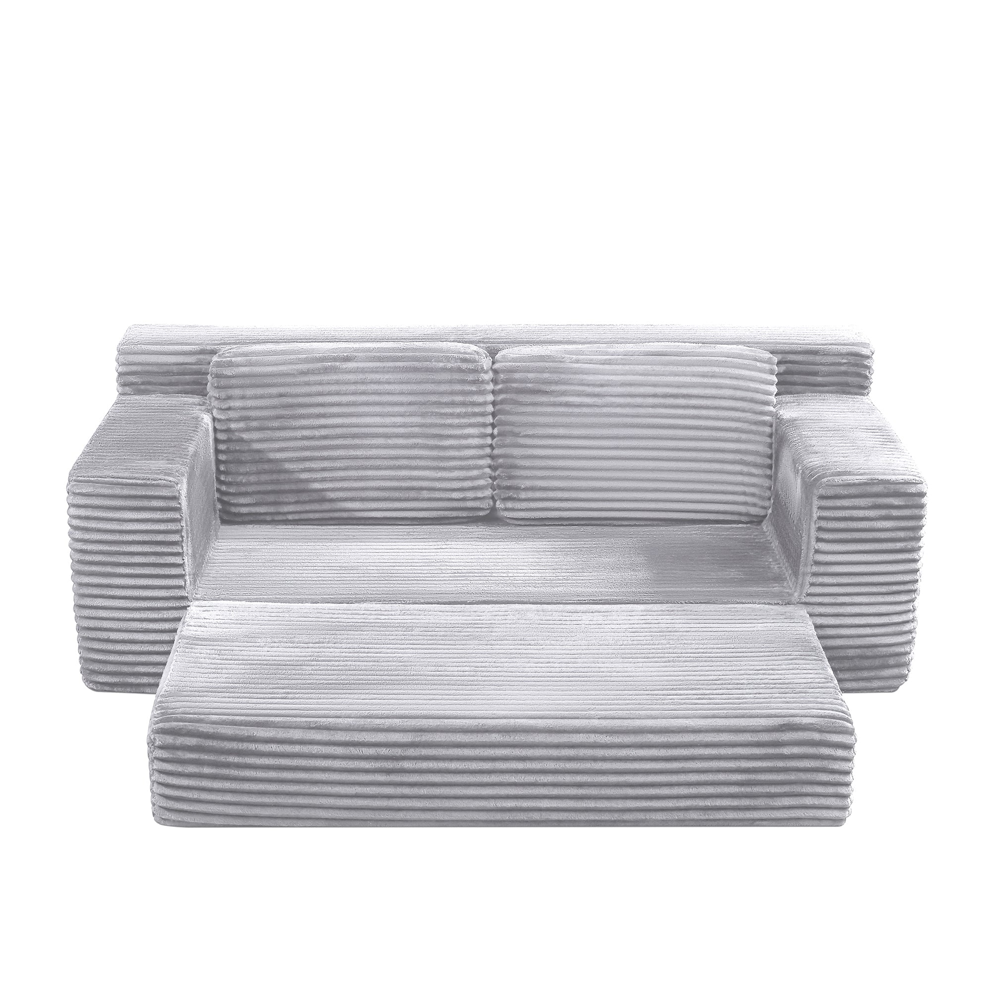 Corduroy Cloud Double Sofa, 2-in-1 Convertible Sofa Bed, Comfortable Boneless Double Sofa, Suitable for Living Room, Apartment, Small Space Grey - Grand Goldman Shop