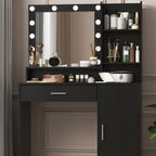 Vanity Desk with Mirror & Light, Large Drawer Three Level Storage Dresser, 3 Lighting Modes Adjustable Brightness, Bedroom Dressing Table(black) - Grand Goldman Shop