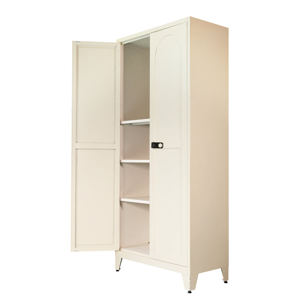 71'' 2 Shapely Doors Cabinet with Lock, Metal Storage Cabinet with Doors and Adjustable Shelves, for Bedroom, Living Room, Kitchen (Beige) - Grand Goldman Shop