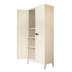 71'' 2 Shapely Doors Cabinet with Lock, Metal Storage Cabinet with Doors and Adjustable Shelves, for Bedroom, Living Room, Kitchen (Beige) - Grand Goldman Shop