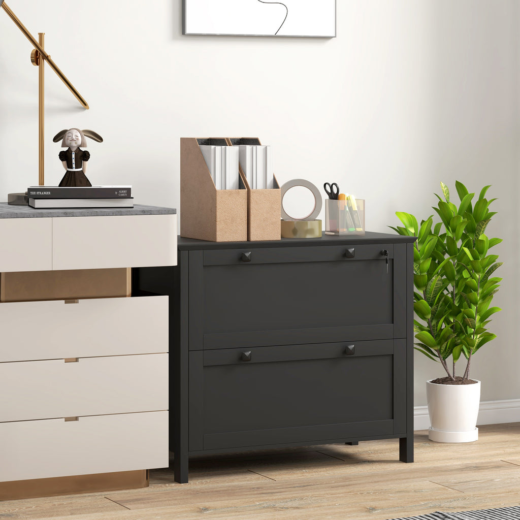 HOMCOM 2 Drawer File Cabinet with Lock, Lateral Filing Cabinet with Keys and Adjustable Hanging Bar for Letter, A4 and Legal 