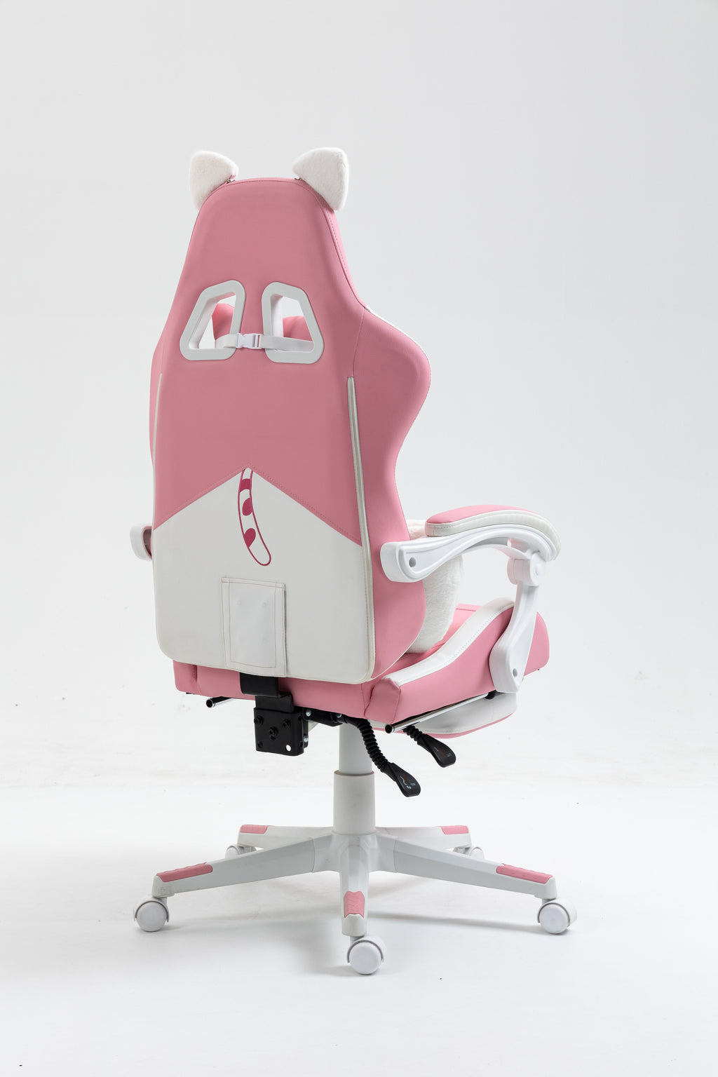 Cat Ears Pink Gaming Chair - Pink PU Leather Ergonomic Reclining Office Chair with Footrest, 310lb Capacity, 6-Position Recli