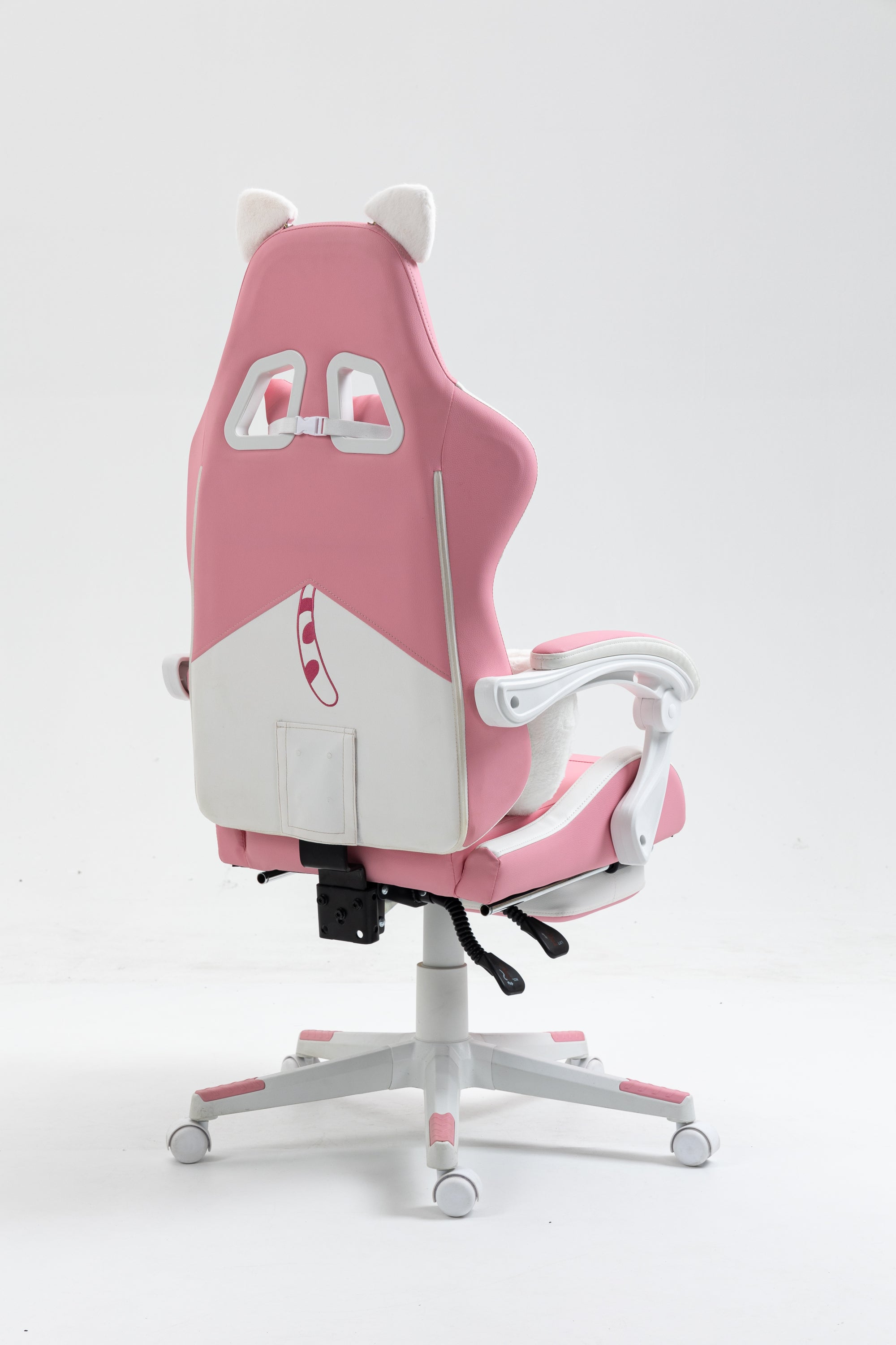 Cat Ears Pink Gaming Chair - Pink PU Leather Ergonomic Reclining Office Chair with Footrest, 310lb Capacity, 6-Position Recli