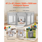 Baby Playpen, 47.2″ x 47.2″ Foldable Toddlers Playpen, Indoor/Outdoor Baby Fence Play Yard with Zippered Door & Soft Breathab