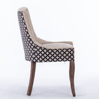 A&A Furniture, Ultra Side Dining Chair, Thickened fabric chairs with neutrally toned solid wood legs, Bronze nail head, Set of 2, Beige and Patterned,SW2207BG - Grand Goldman Shop