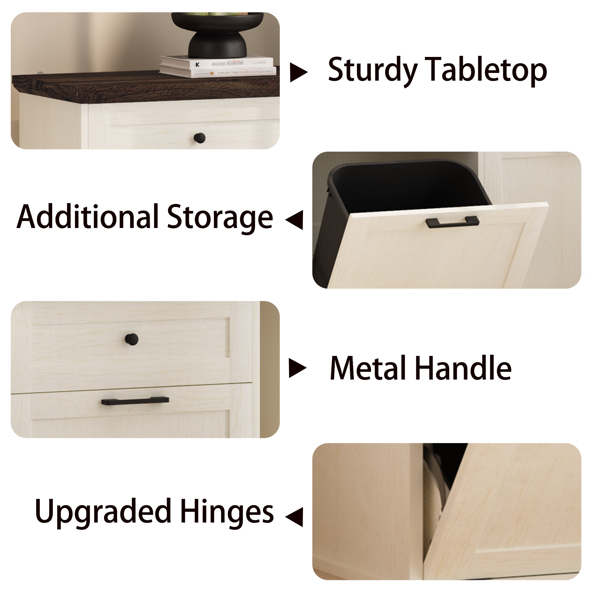 20 Gallon Tilt Out Trash Cabinet Freestanding Trash Bin Cabinet Wood Garbage Recycling Cabinet with Drawer Pet Proof Trash Can Holder for Kitchen Living Room, Antique White (Not include trash can) - Grand Goldman Shop