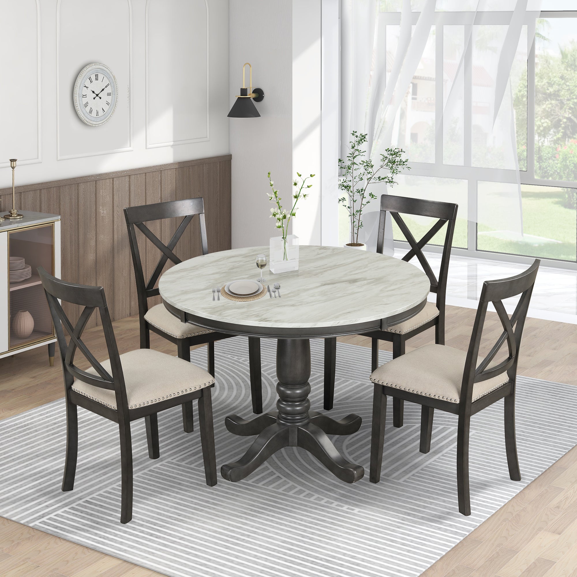 Orisfur. 5 Pieces Dining Table and Chairs Set for 4 Persons, Kitchen Room Solid Wood Table with 4 Chairs - Grand Goldman Shop