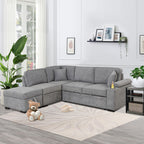Modern Sleeper Sofa Bed with Storage Ottoman, Gray Linen, 84.75' L Shape Couch for Living Room or Apartment - Grand Goldman Shop