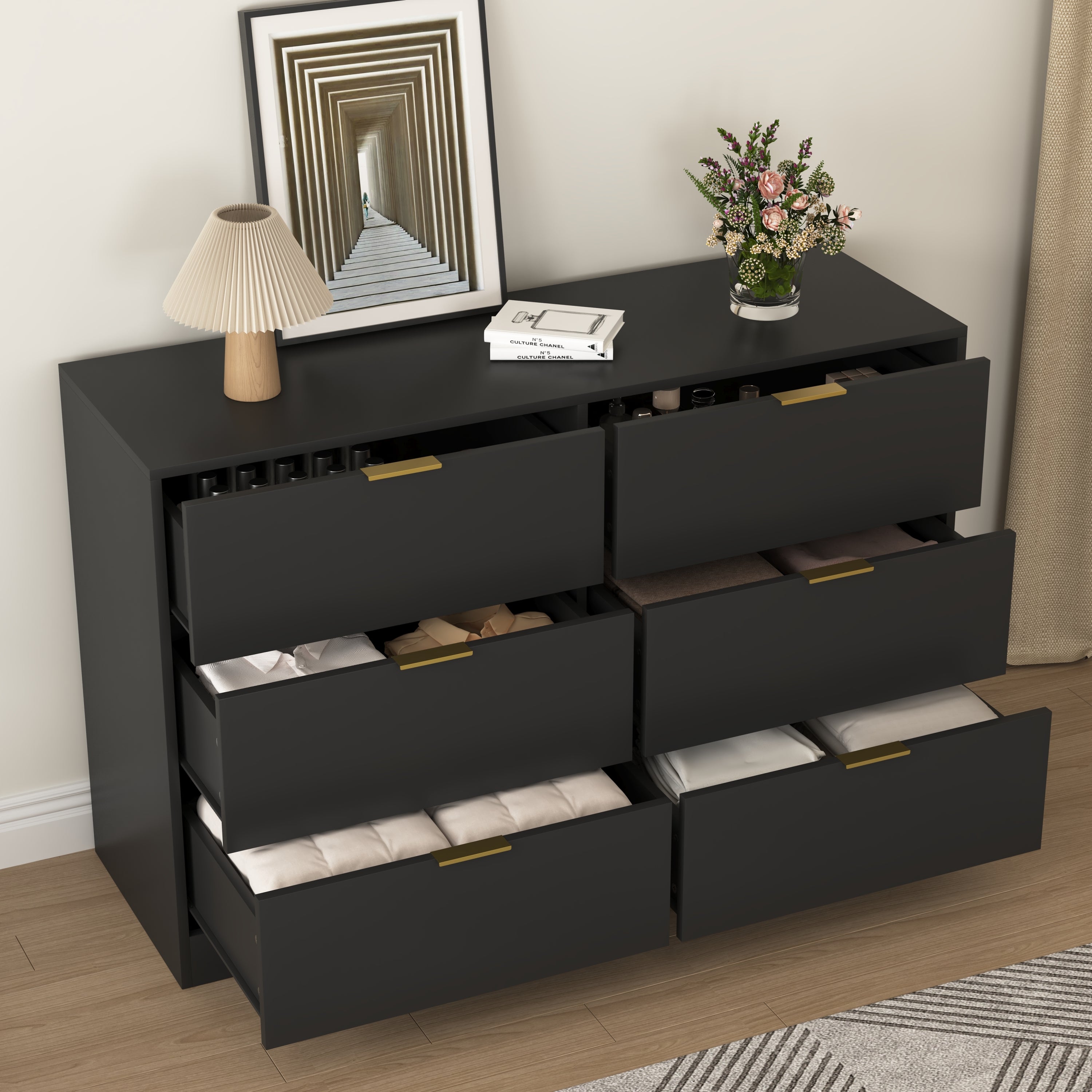 Simply Modern 6-Drawer Dresser, Chest of Drawers for Bedroom, Living Room, Hallway, and Entryway - Large Storage Cabinet Black - Grand Goldman Shop