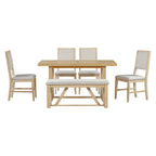TREXM 6-Piece Retro Dining Table Set for 6, 60' Wood Kitchen Table and Chairs Set of 4 with Bench Designed Trestle Base for kitchen & Dining Room (Natural) - Grand Goldman Shop