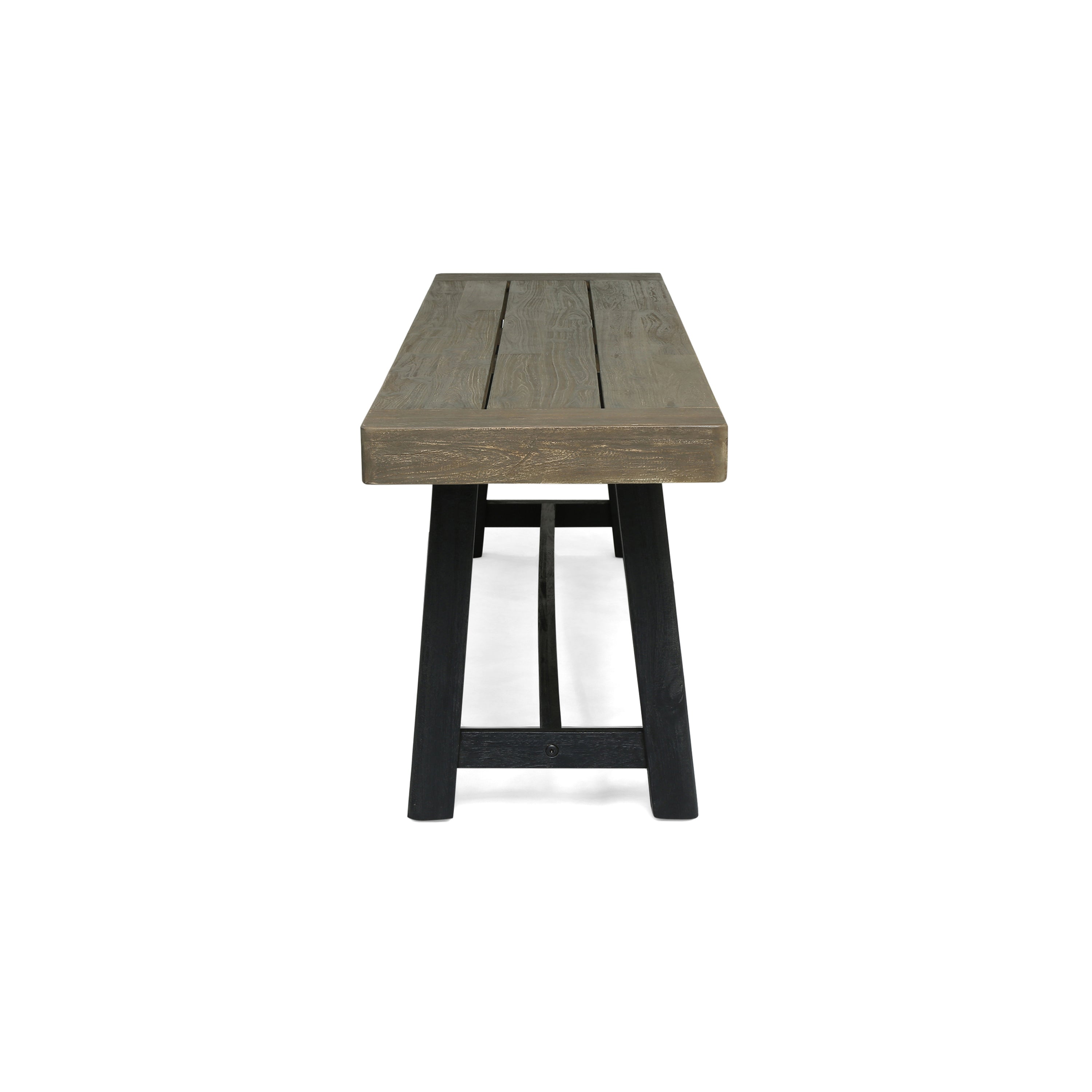 Cloud Outdoor Bench with Acacia Wood Frame and Slat Panel Design, Sandblast Grey and Black - Grand Goldman Shop