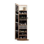 360°Swivel Jewelry Cabinet with Full Length Mirror, 360°Rotating Standing Jewelry Armoire Organizer , Lockable Storage Cabinet, Interior Lighted Mirror, Light Walnut - Grand Goldman Shop