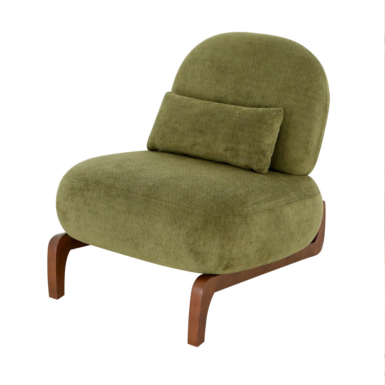 Cute Accent Chair with Solid Wood Legs, Velvet Living Room Chair with Soft Cushion, Cozy Bedroom Chair, Comfy Armless Reading Chair for Apartment, Waiting Room, Balcony (Green) - Grand Goldman Shop