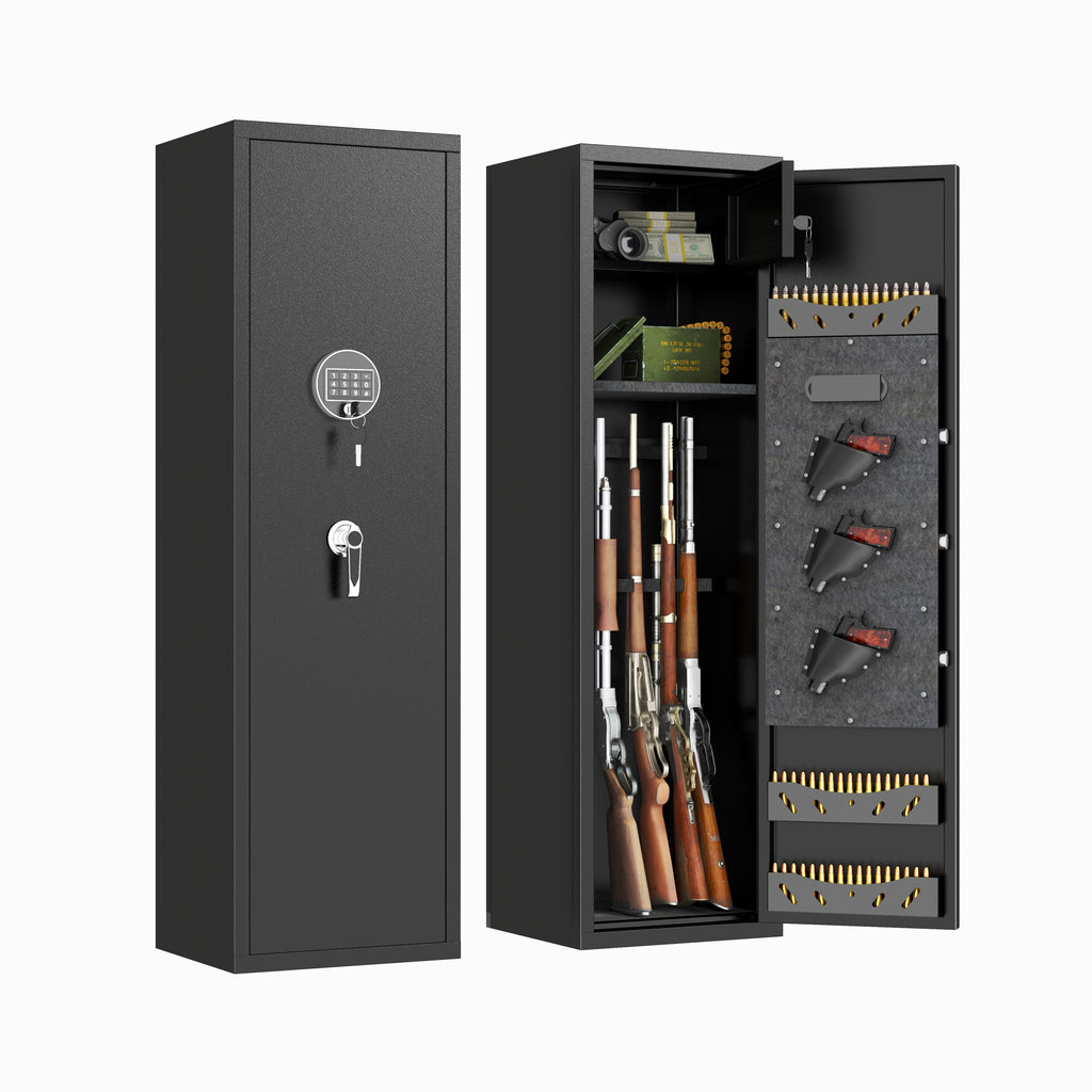 57' High Large Capacity Mechanical Gun Safe for Rifles & Handguns, Digital Password Lock, Built-In Independent Lock Box, Adju