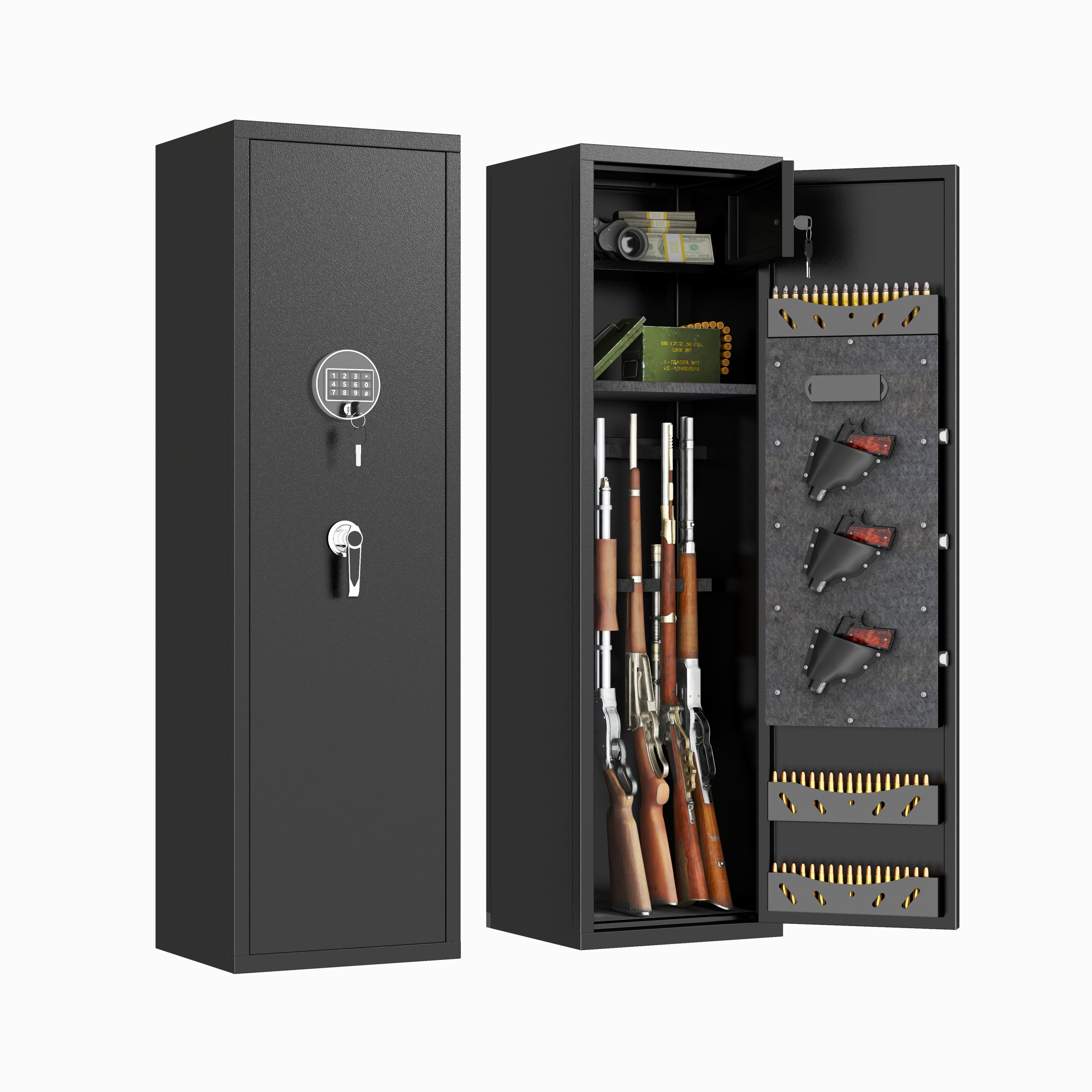 57' High Large Capacity Mechanical Gun Safe for Rifles & Handguns, Digital Password Lock, Built-In Independent Lock Box, Adju