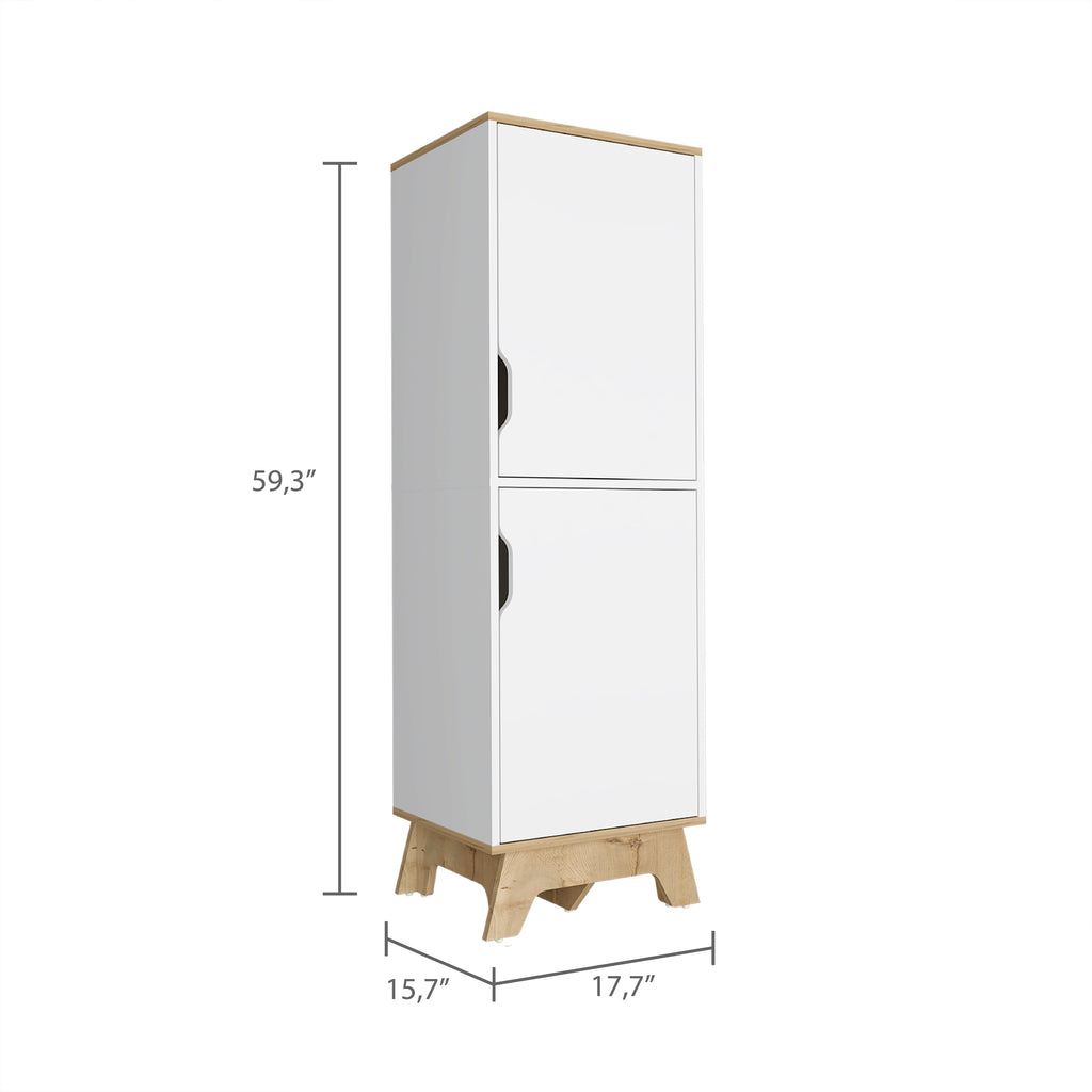 Pamplona Microwave Tall Cabinet Counter Surface, Top And Lower Double Doors Cabinets -Light Oak / White | Premium Home Decor 