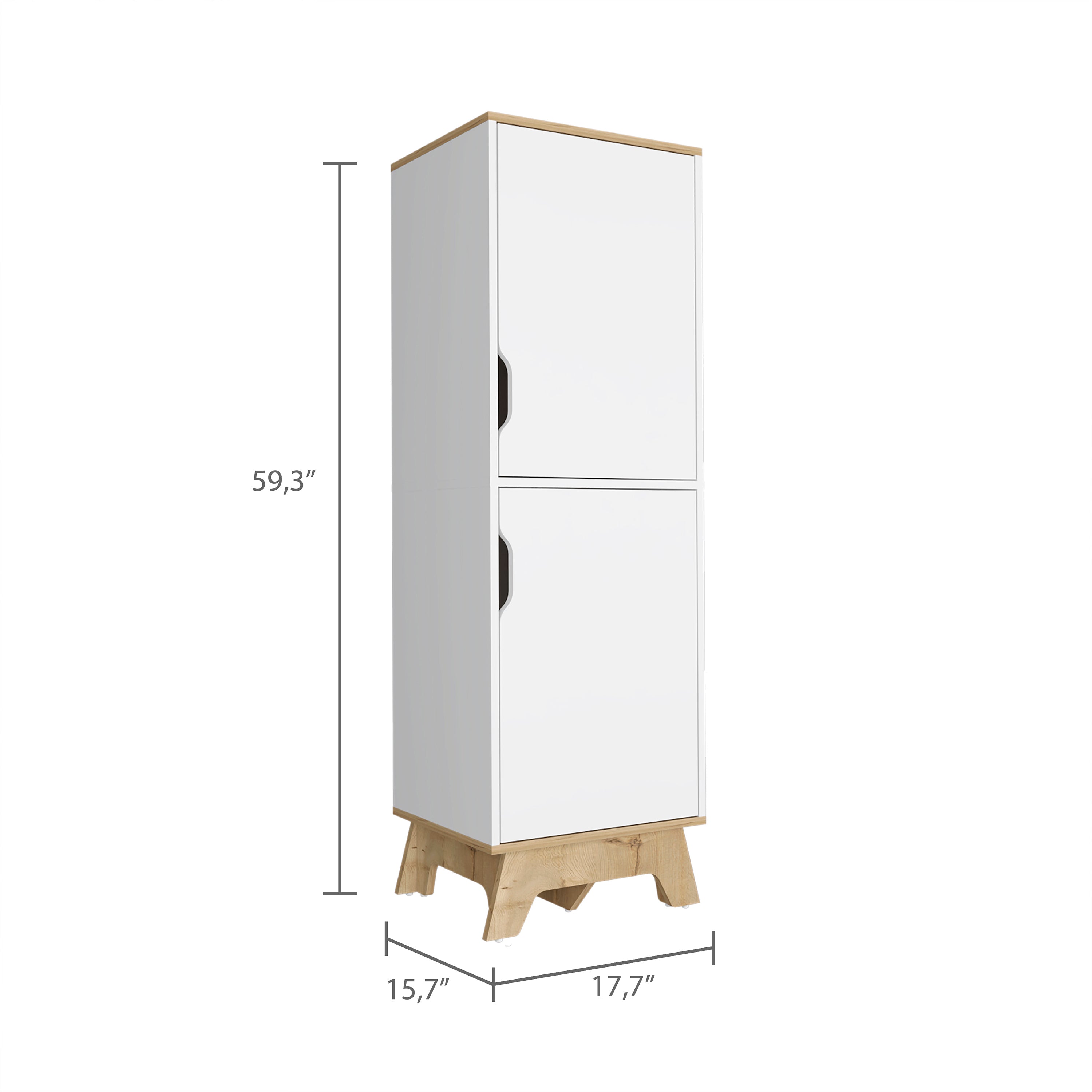 Pamplona Microwave Tall Cabinet Counter Surface, Top And Lower Double Doors Cabinets -Light Oak / White | Premium Home Decor 