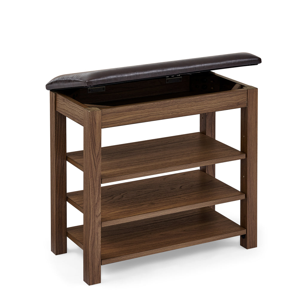 A height-adjustable shoe-changing bench made of high-quality wood, equipped with a comfortable seat and concealed storage space,Natural rubber wood,Brown - Grand Goldman Shop
