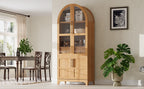 K&K 71' Tall Arched Kitchen Pantry Cabinet with Door Shelves, Farmhouse Kitchen Storage Cabinet with Open & Adjustable Shelves, Hidden Drawer & Glass Door, Cupboard for Kitchen, Dining Room, Natural - Grand Goldman Shop