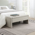 Modern Upholstered Bed End Bench with Storage, Comfy Light Grey Linen Foot Rest for Living Room and Bedroom - Grand Goldman Shop