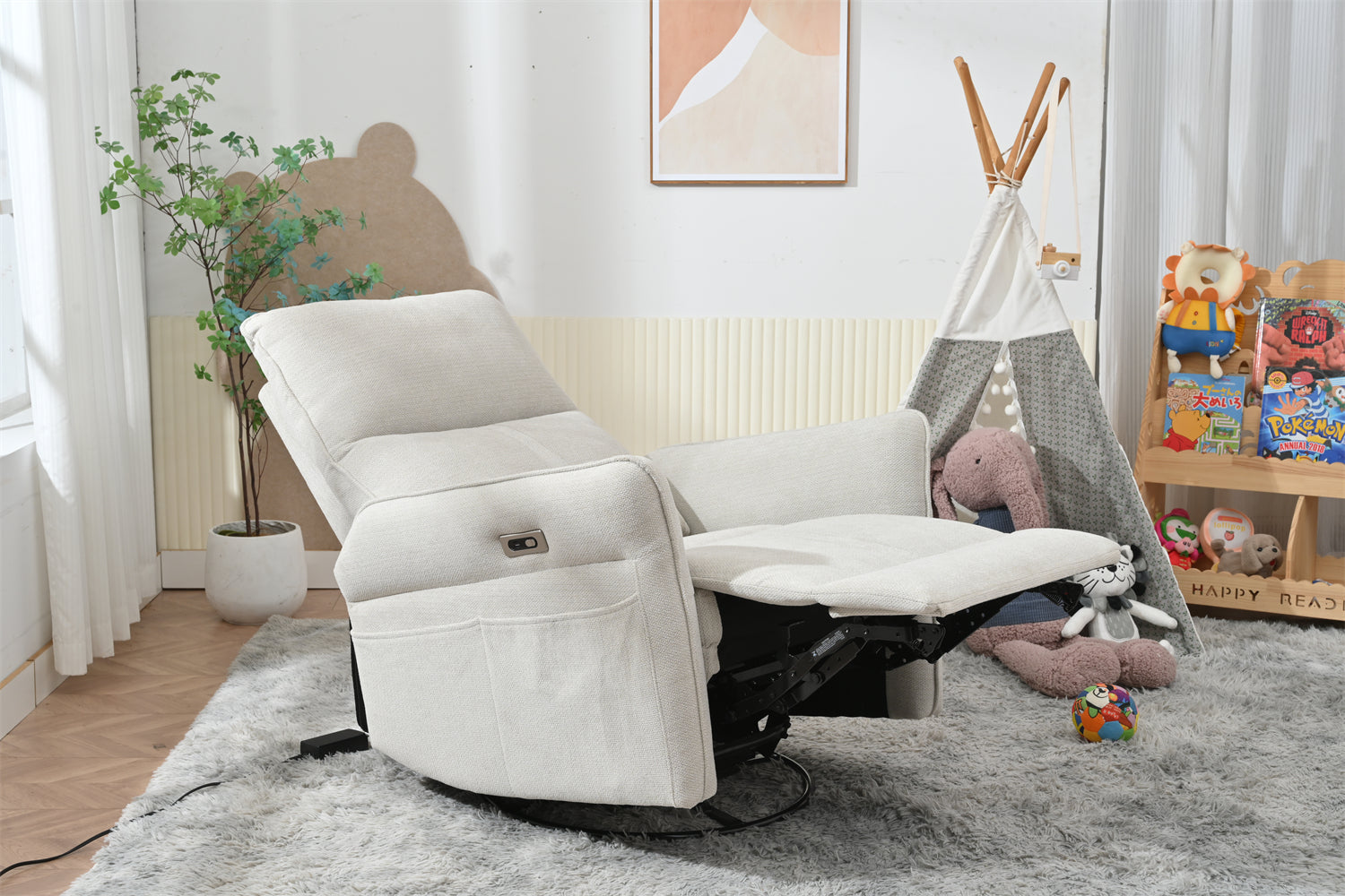 270° Power Swivel Rocker Recliner Chair for Adults, Swivel Rocking Recliner Chair,Electric Small Recliners for Small Spaces, Single Sofa Recliner for Living Room, Bedroom,RV (Fabric Gray+270°Swivel) - Grand Goldman Shop