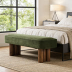 Indoor Green Fabric Dining Bench with Walnut Color Legs, 51.57'L Upholstered Seating for Kitchen, Dining Room and Living Space,250lbs Capacity - Grand Goldman Shop