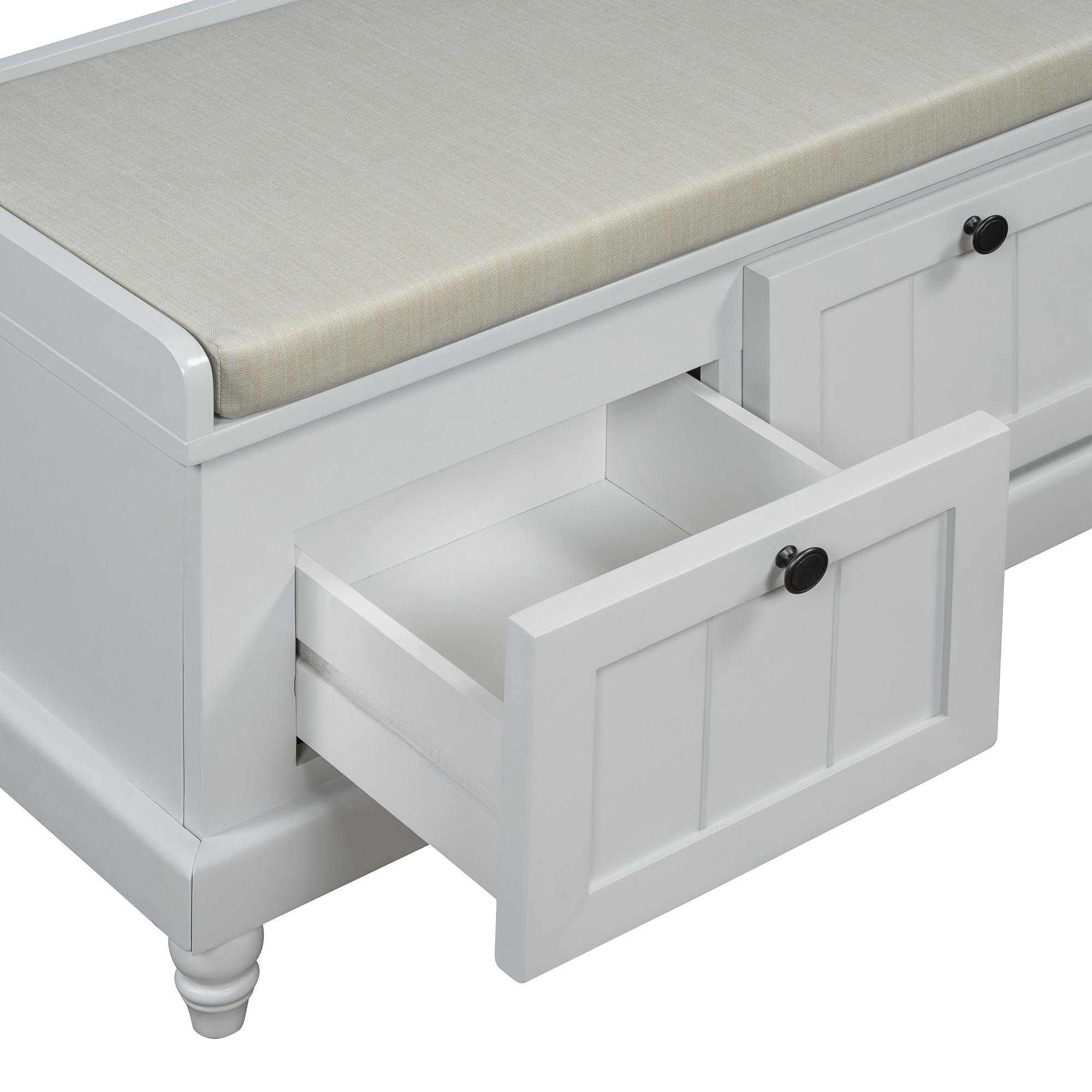 TREXM Classic Shoe Bench with Cushion and Three Drawers, Fluted Entryway Bench with Storage for Living Room, Entryway, and Hallways (Light Gray, OLD SKU: N715P207812E ) - Grand Goldman Shop