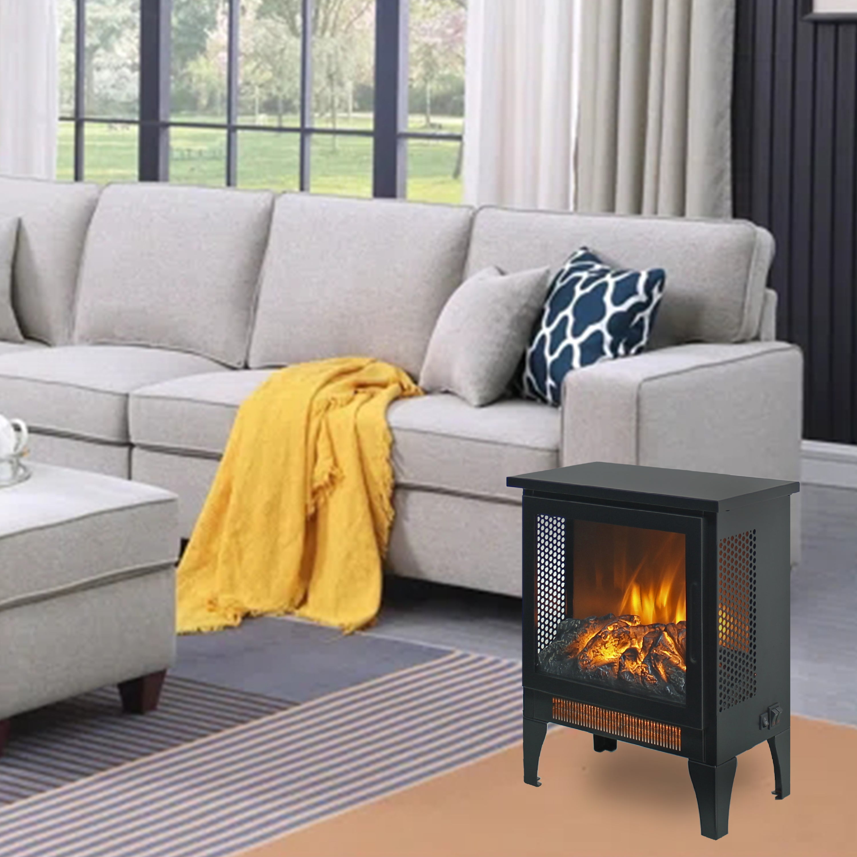 18 inch Freestanding Electric Fireplace Stove heater with 3D Flame effect - Grand Goldman Shop