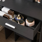 Black Vanity Table with Adjustable LED Mirror, Power Outlet, Hairdryer Holder & Matching Stool – Compact Dressing Desk for Small Bedrooms - Grand Goldman Shop