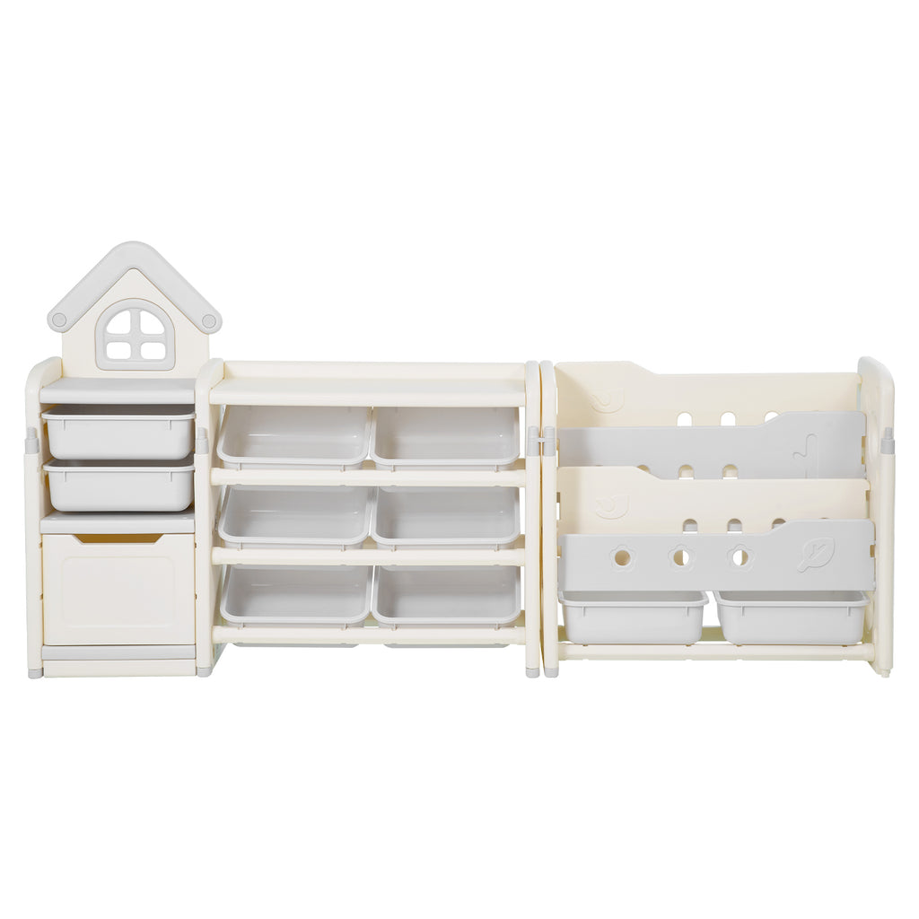Kids Toy Storage with Bookshelf, 4-Tier Toy Storage Organizer with 10 Movable Plastic Bins, Kids Cubby Cabinet with Bookshelf
