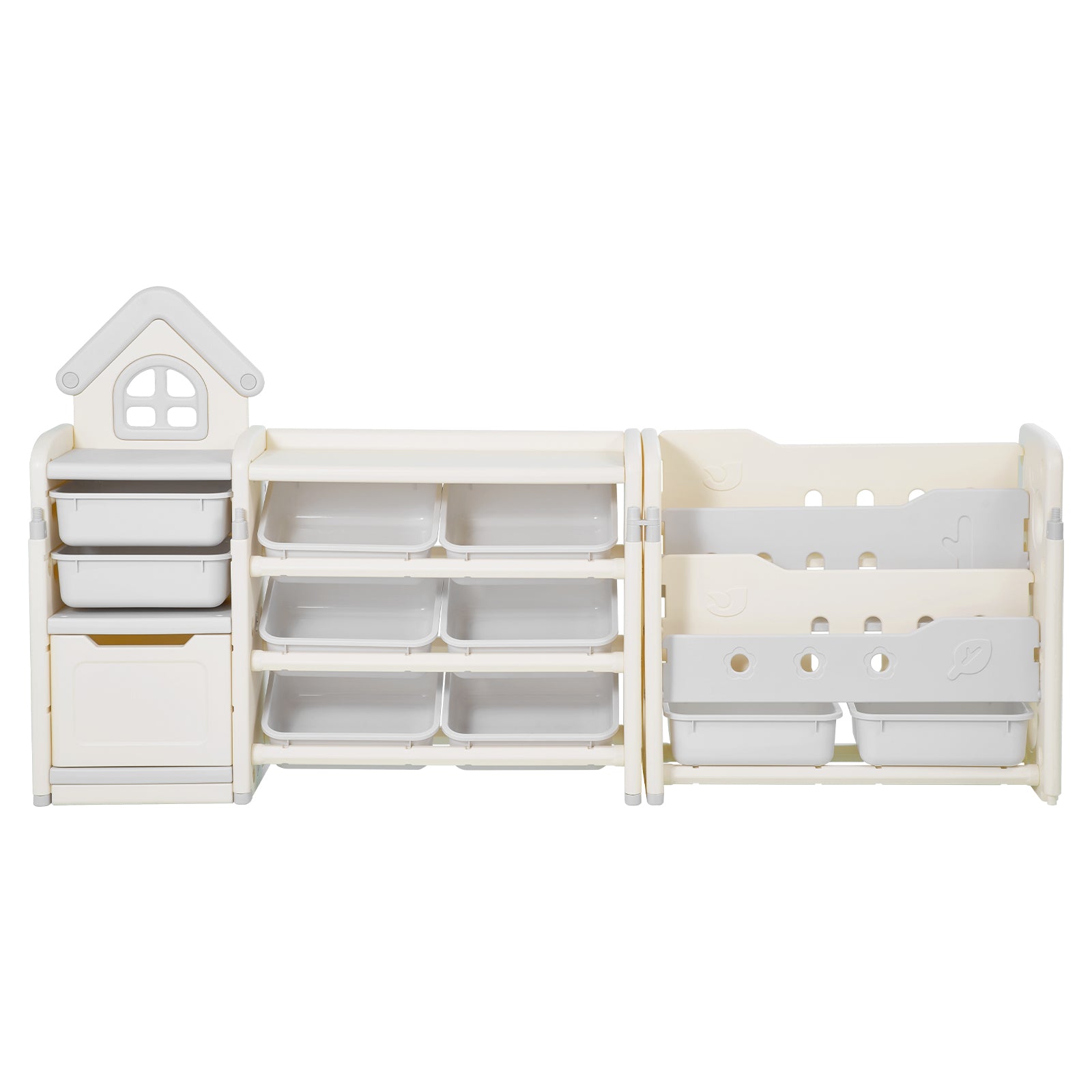 Kids Toy Storage with Bookshelf, 4-Tier Toy Storage Organizer with 10 Movable Plastic Bins, Kids Cubby Cabinet with Bookshelf
