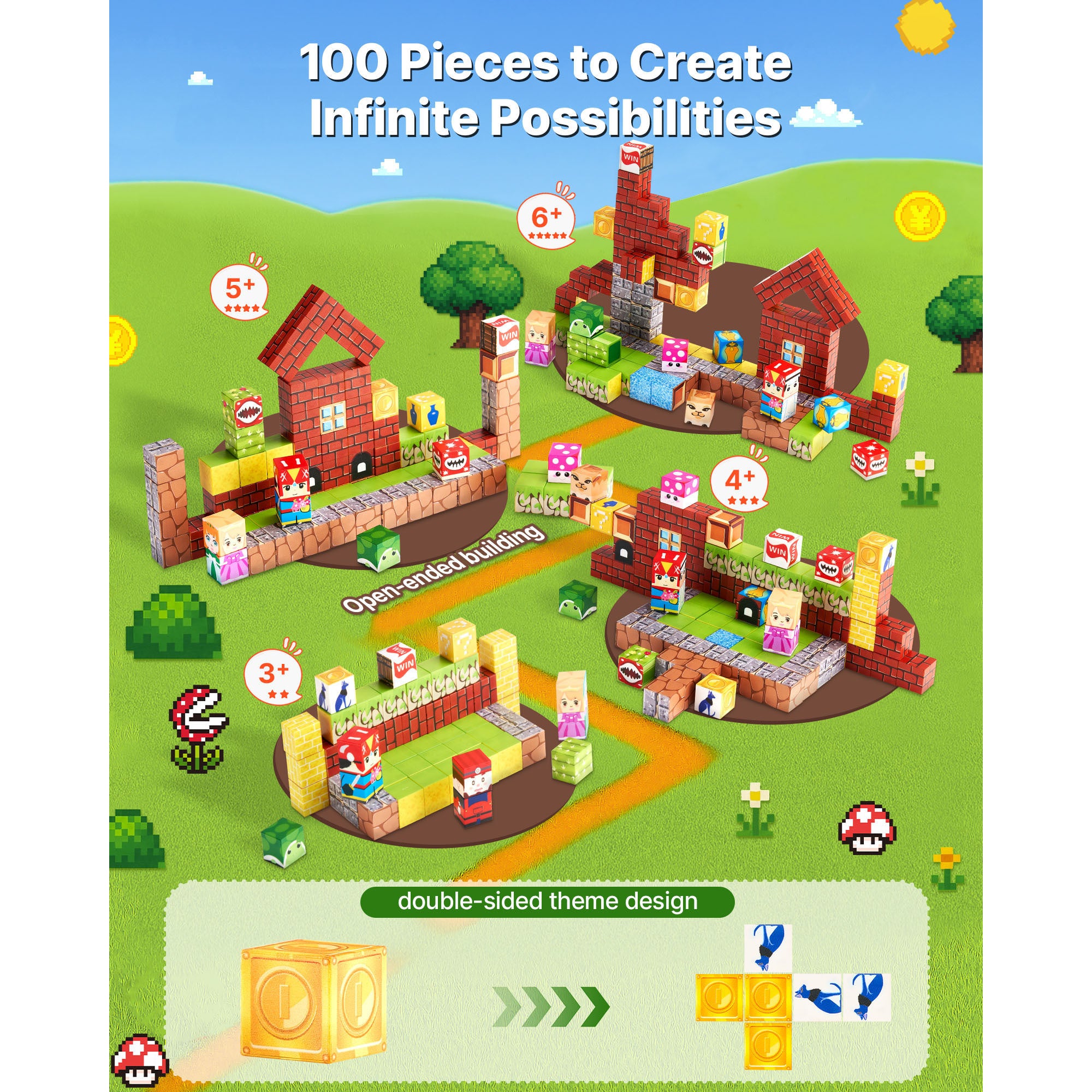 Magnetic Blocks 100 PCS Magnet Blocks Set STEM Montessori Sensory Toys | Premium Home Decor - Grand Goldman