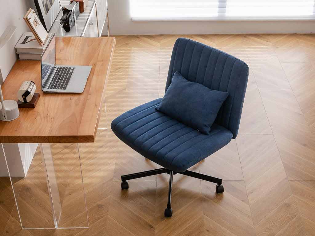 Modern Linen Blue Criss Cross Office Chair with Adjustable Height, Ergonomic Design, and Breathable Fabric in Blue Linen Mate